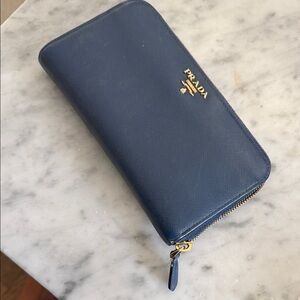 Prada Navy Wallet with Gold Details